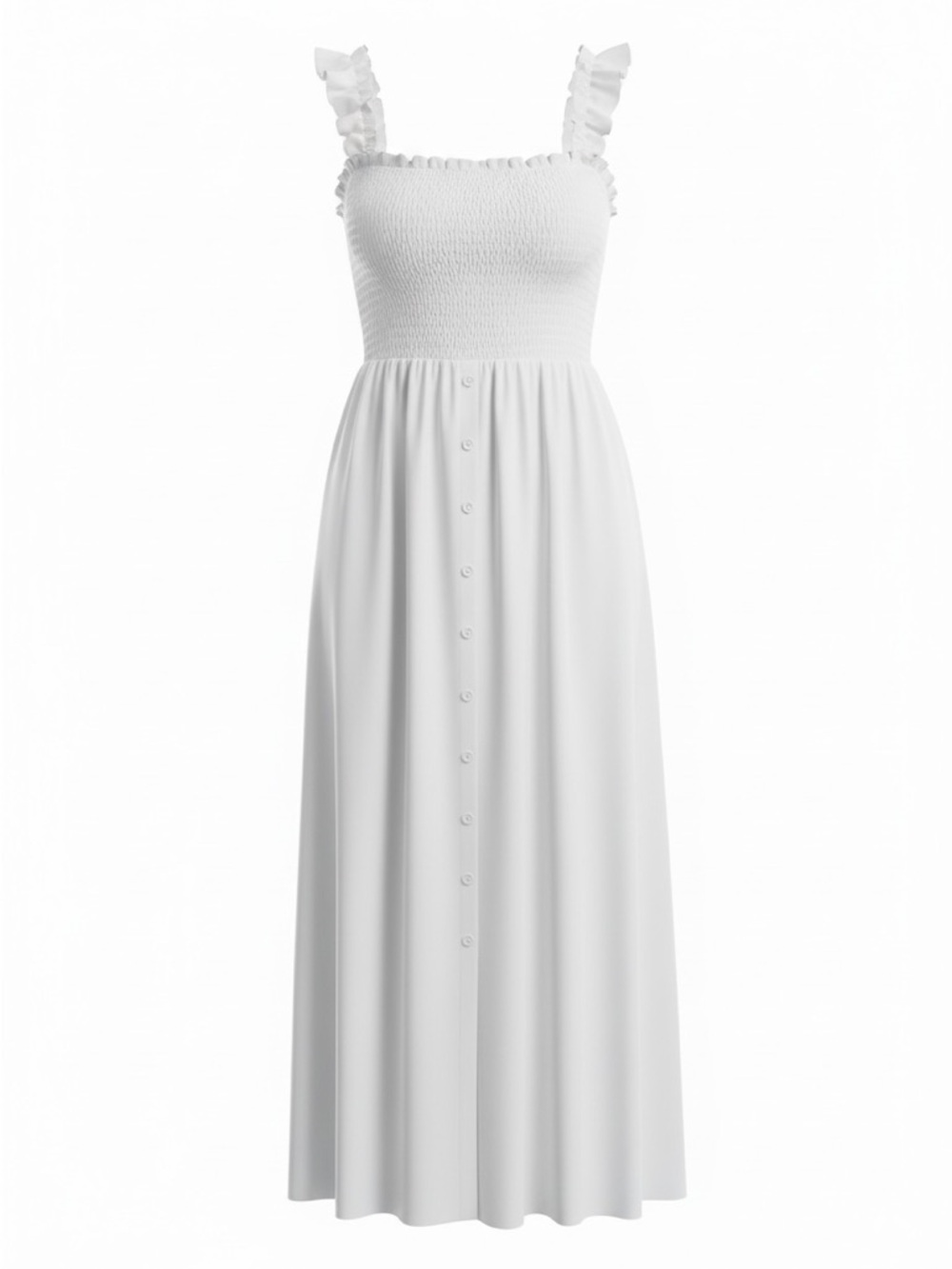 Venus Smocked Ruffle-Strap White Maxi Dress Size 8 - Picture 4 of 4